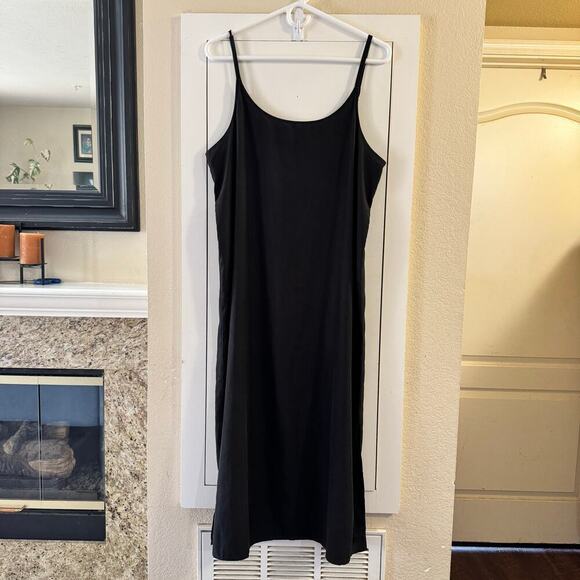 Eileen Fisher Tencel and Recycled Polyester Slip Dress Black Medium Minimalist - Picture 5 of 8